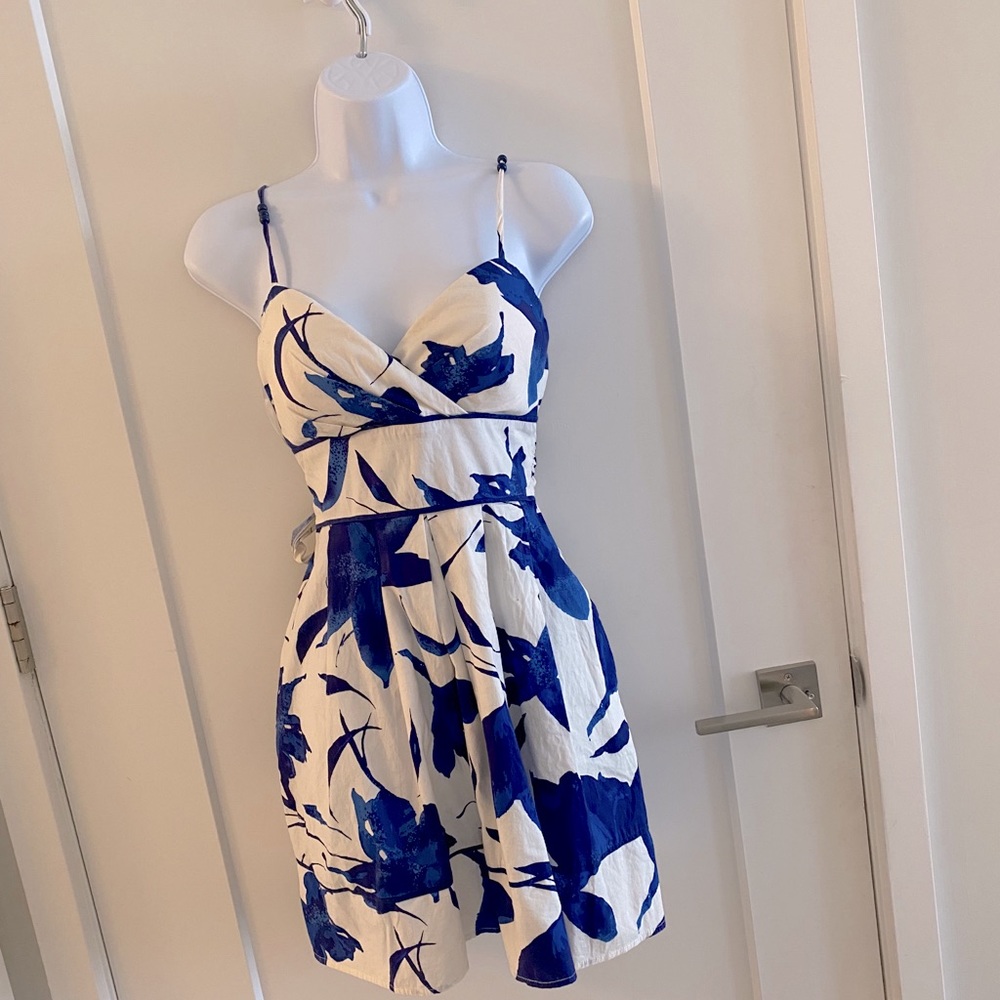 White white and blue mini dress